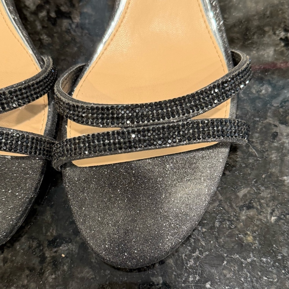 Jewel Badgley Mischka Black Glitter Sandals - Picture 3 of 5